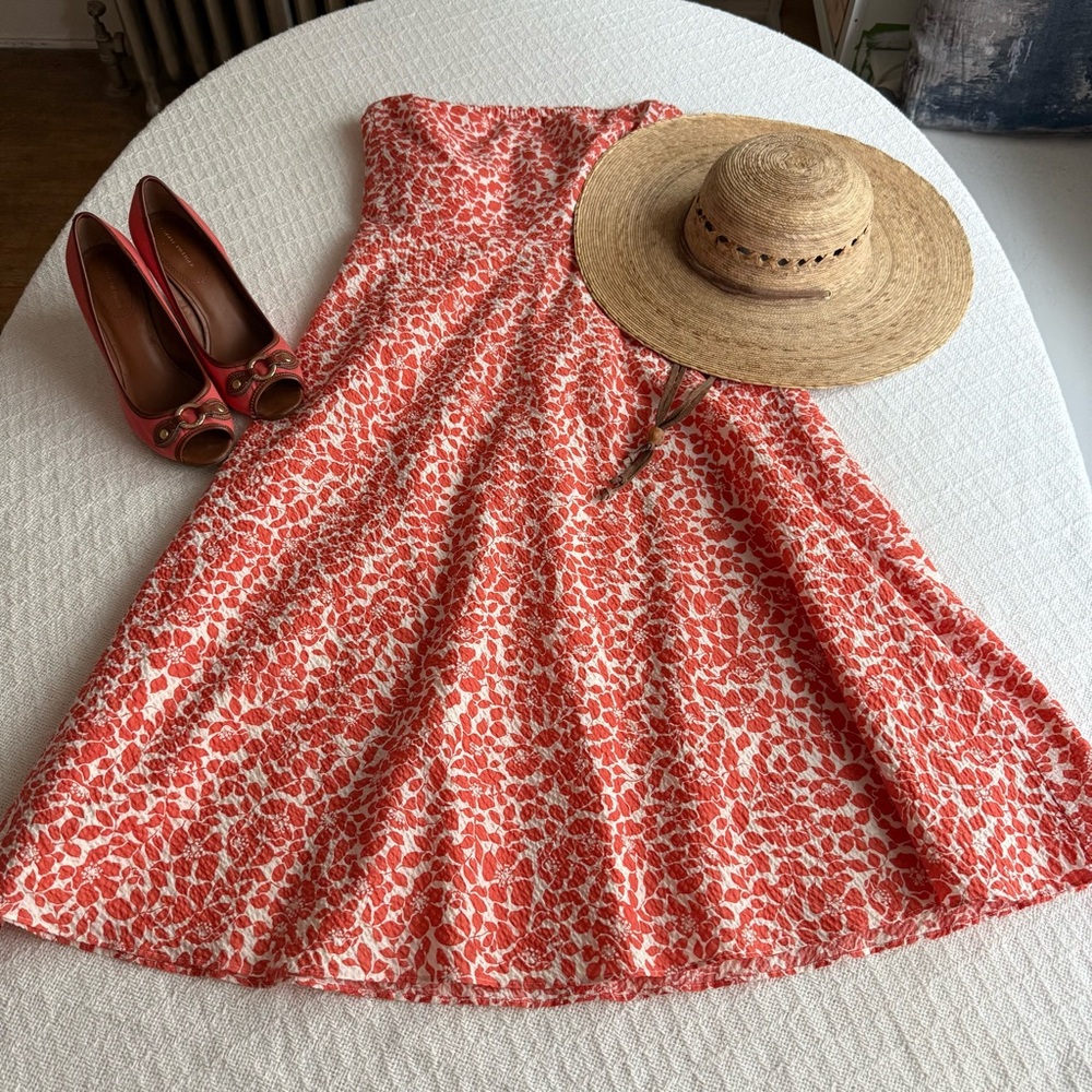 J. Crew Strapless Dress in Orange and White - 100% Cotton - NWT - Picture 5 of 16